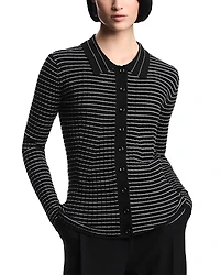 Emporio Armani Ribbed and Striped Button Up Cardigan Sweater