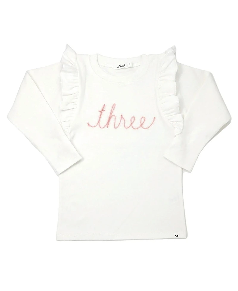 oh baby! Girls' Millie three Pink Sparkle Embroidered Tee - Little Kid