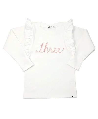 oh baby! Girls' Millie three Pink Sparkle Embroidered Tee - Little Kid