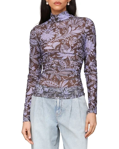Mock Neck Side Ruched Top