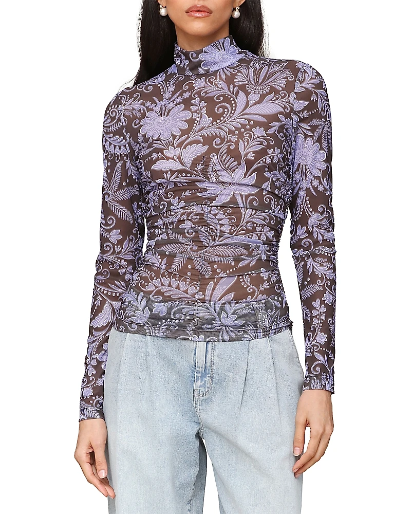 Avec Les Filles Mock Neck Side Ruched Top