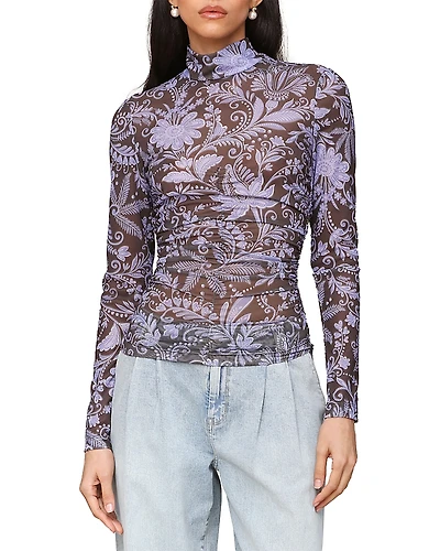 Avec Les Filles Mock Neck Side Ruched Top