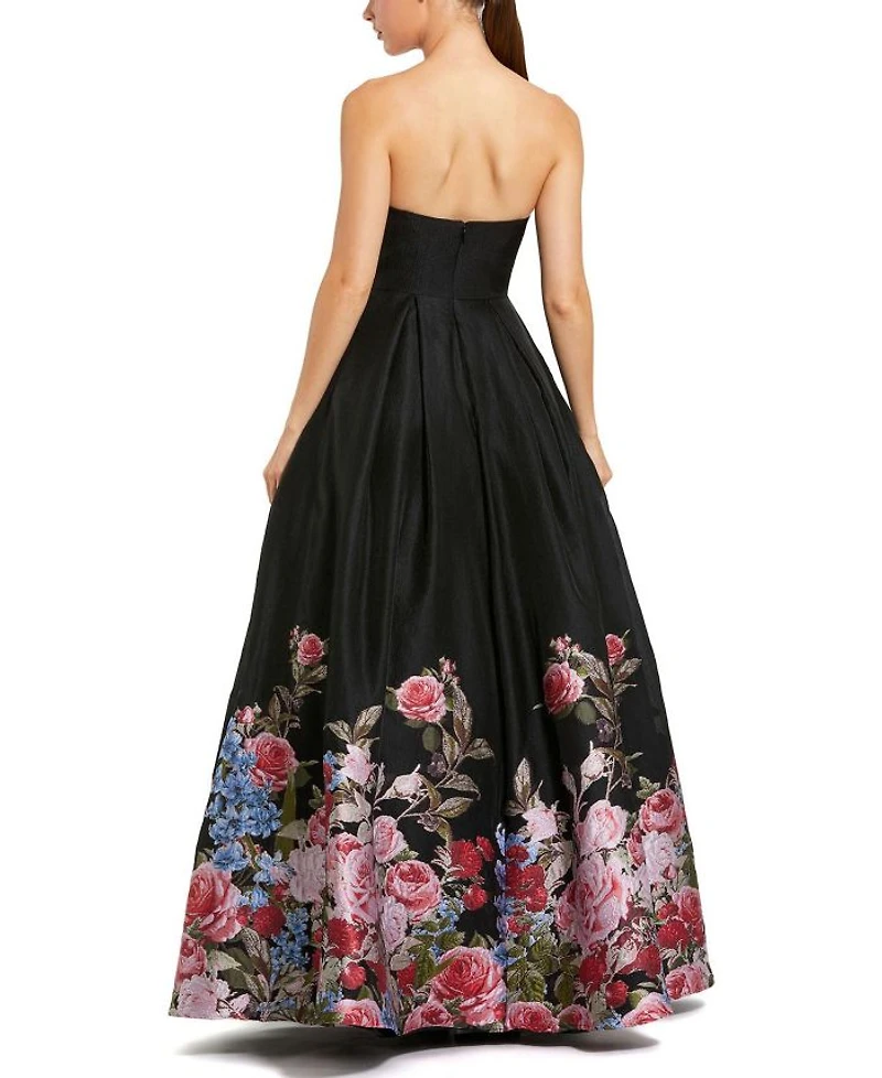 Strapless Floral Brocade Ballgown