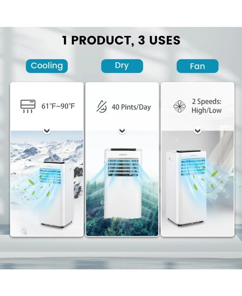 8000 BTU Portable Air Conditioner 3-in-1 AC Unit with Cool Fan Dehum Sleep Mode