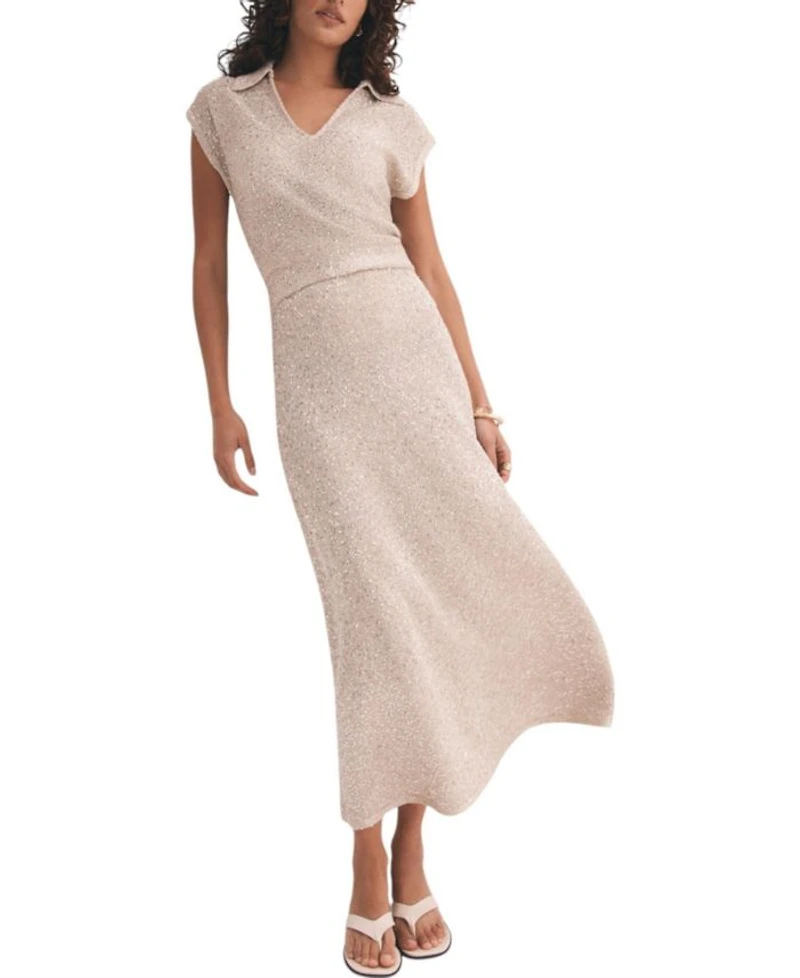 Women's Neutral Sequin Midi Dress