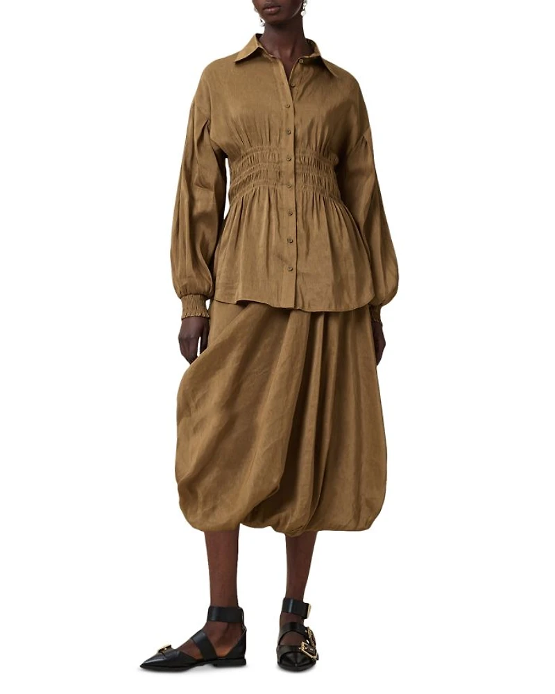 Staci Linen & Silk Smocked Shirt