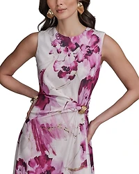 Floral Satin Gathered Waist Dress
