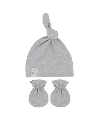 Unisex Knotted Wearable Blanket & Knot Hat Set with Matching Mittens - Baby