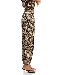 Satin Palm Leaf Jogger Pants