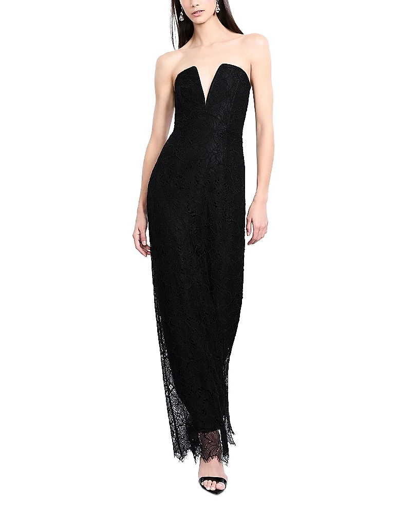 Bcbgmaxazria Lace Strapless V Neck Gown
