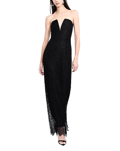 Bcbgmaxazria Lace Strapless V Neck Gown