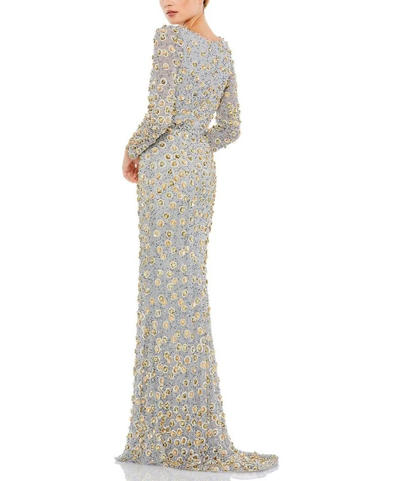 Embellished Long Sleeve High Neck Gown