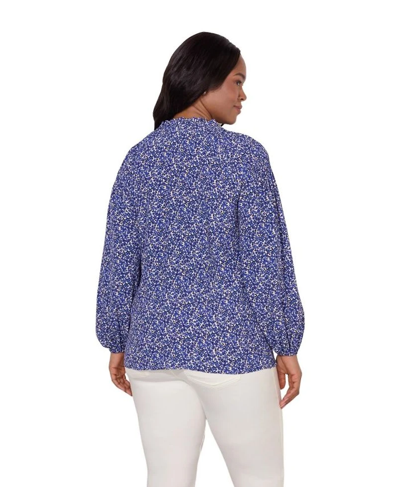 Ditsy Shirred Raglan Sleeve Blouse