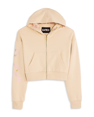 KatieJnyc Girls' Dylan Bow Applique Cropped Zip Hoodie - Big Kid