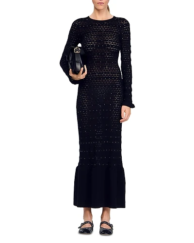 Sandro Rhinestone Knit Maxi Dress