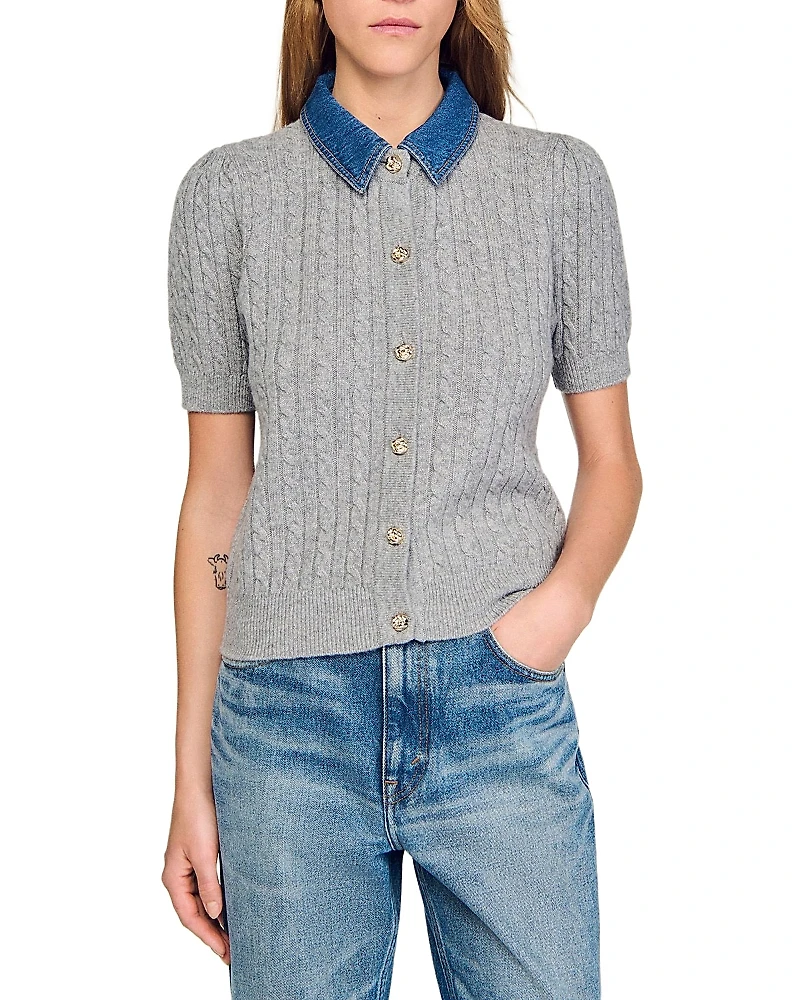 Sandro Cardigan with Denim Collar