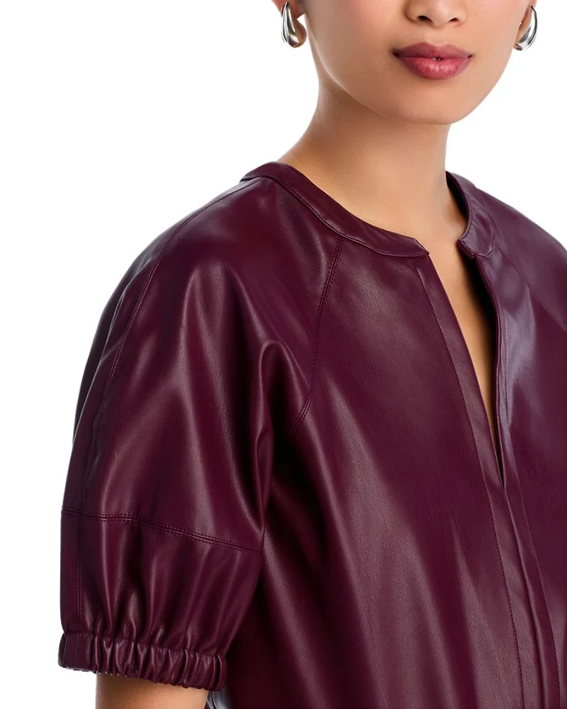 Roxanne Faux Leather Split Neck Top