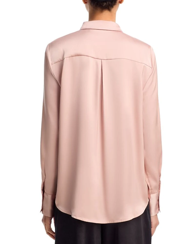 Satin Button Front Blouse - Exclusive