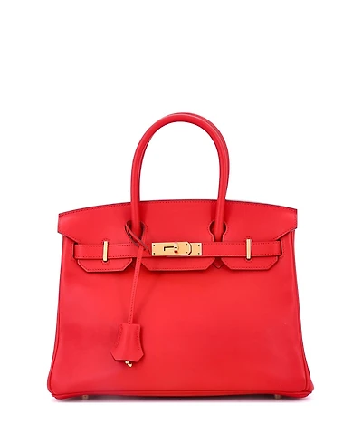 Pre-Owned HERMES Birkin 30 Handbag Red Jonathan with Gold Hardware