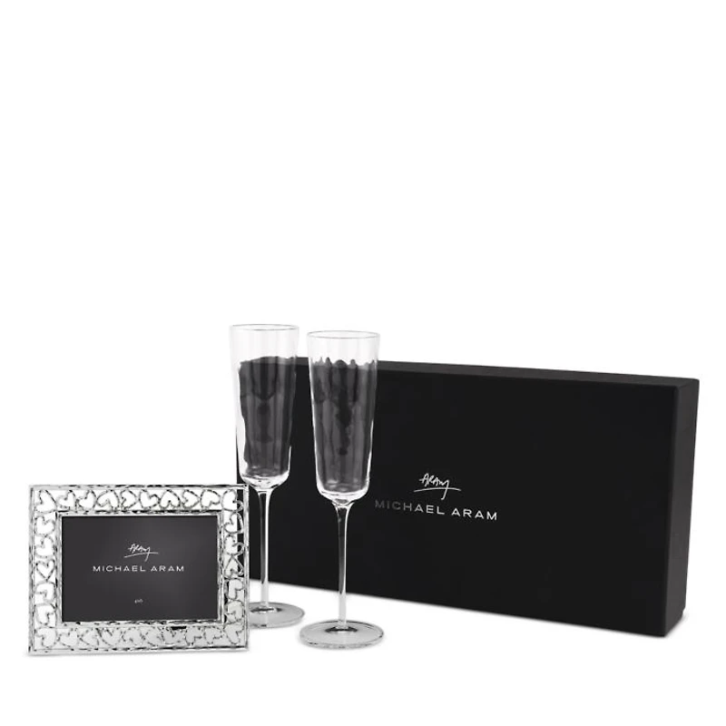 Reflective Champagne Flute & Heart Frame Set