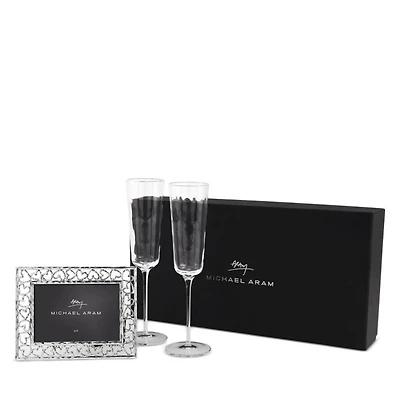 Reflective Champagne Flute & Heart Frame Set