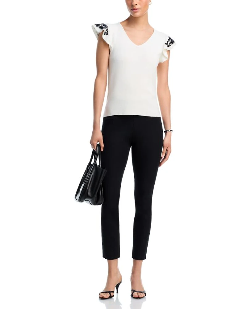 V Neck Flutter Sleeve Sweater