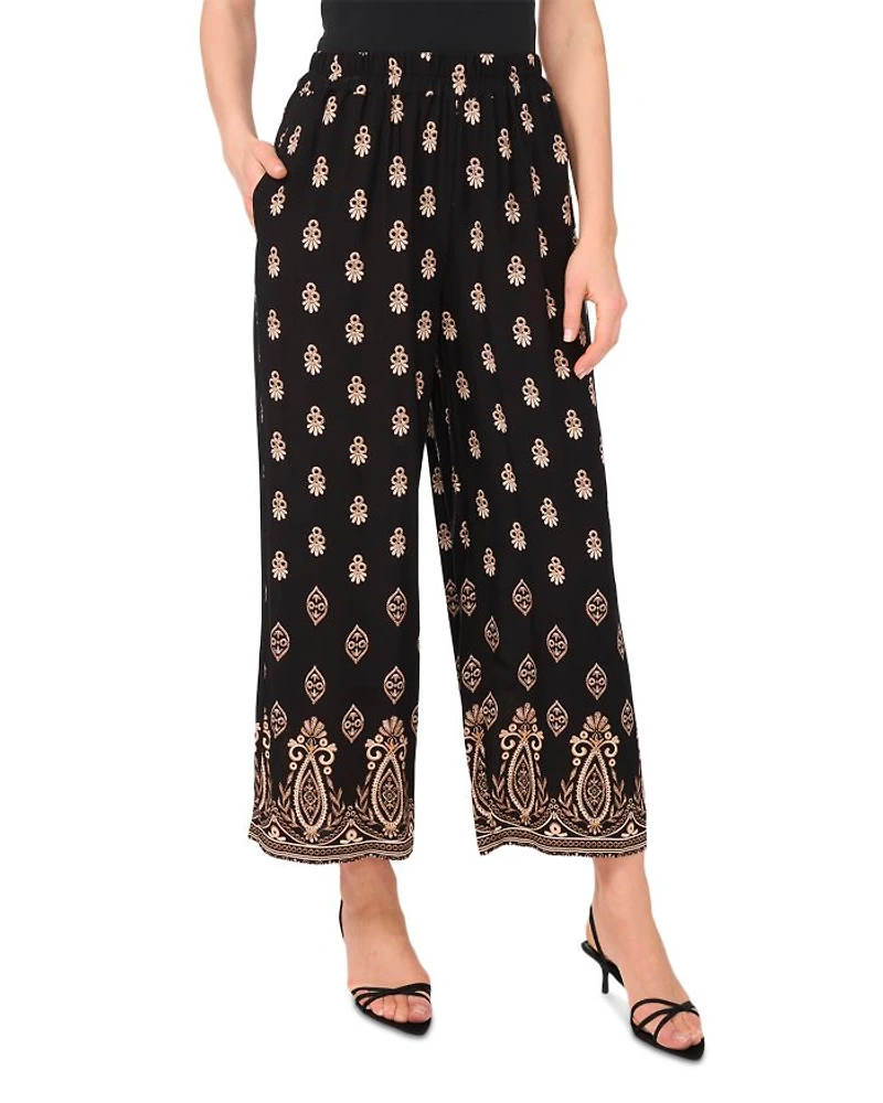 Printed Wide Leg Pull On Pants
