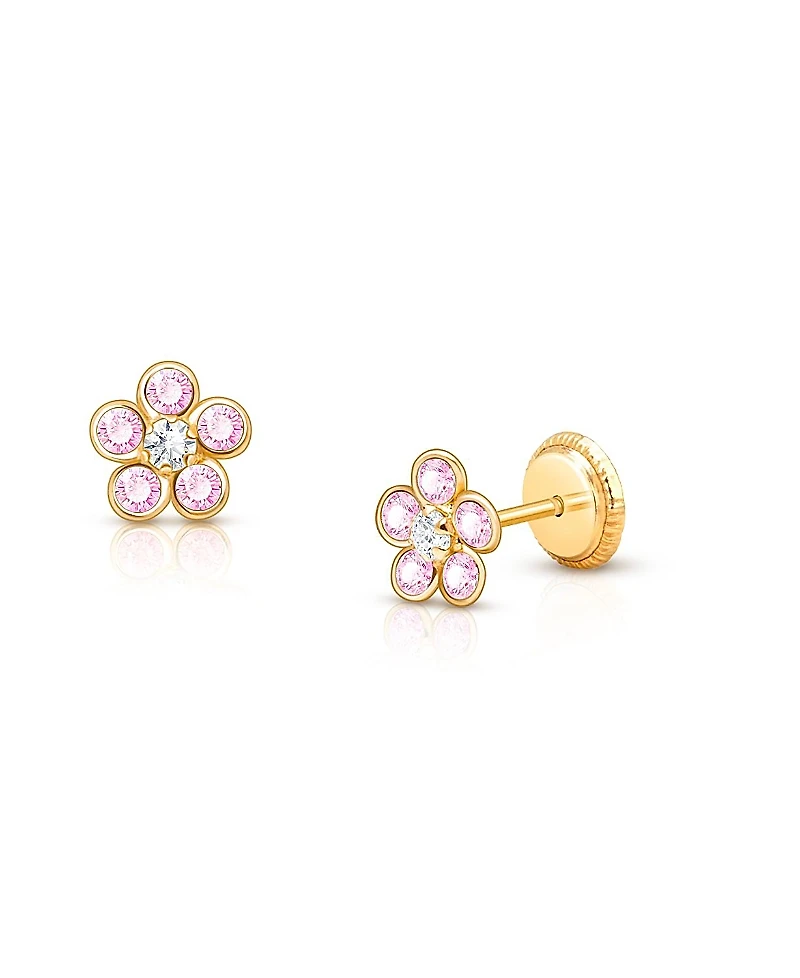 Tiny Blessings Girls' 14K Gold Flower Studs Screw Back Earrings