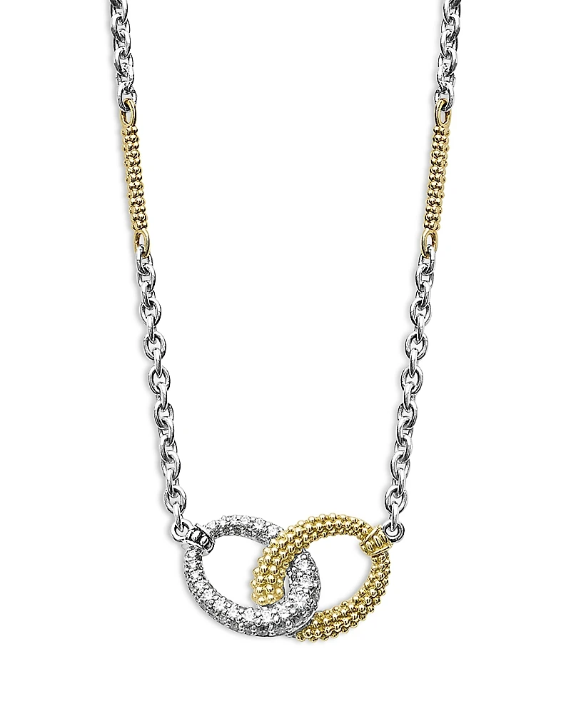 Lagos 18K Yellow Gold & Sterling Silver Caviar Lux Diamond Interlocking Circle Pendant Necklace, 16-18