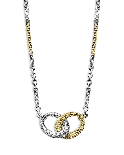 Lagos 18K Yellow Gold & Sterling Silver Caviar Lux Diamond Interlocking Circle Pendant Necklace, 16-18
