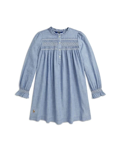 Girls' Smocked Indigo Chambray Dress - Big Kid