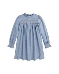 Girls' Smocked Indigo Chambray Dress - Big Kid