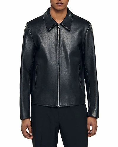 Sandro Leather Zip Front Jacket