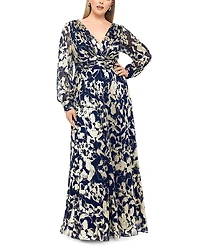 Betsy & Adam Plus Foil Printed Mesh Gown