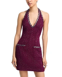 Aqua Tweed Halter Mini Dress - Exclusive