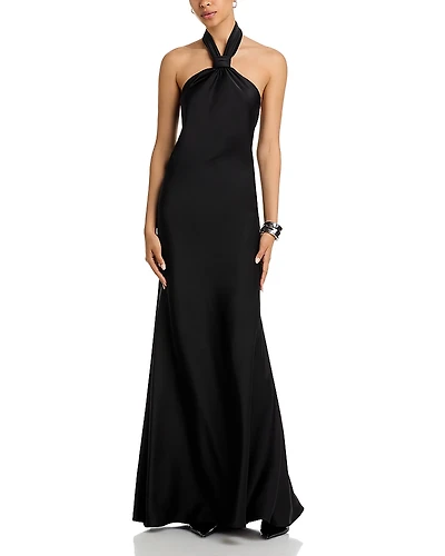 Aqua Knot Halter Gown - Exclusive