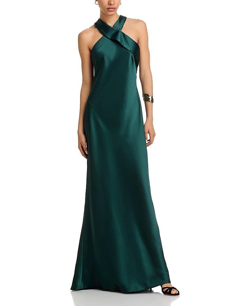 Aqua Sleeveless Satin Gown - Exclusive