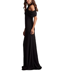 Kato Embroidered Off-Shoulder Halter Gown