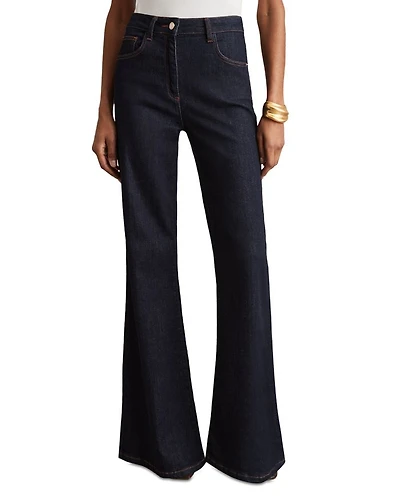 Petites Bonnie High Rise Flared Jeans Dark Blue