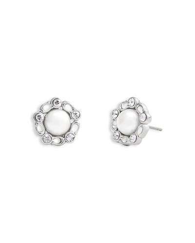 Signature Heritage Pavé & Imitation Pearl Stud Earrings