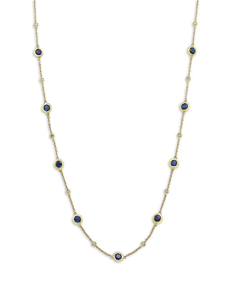 Bloomingdale's Fine Jewelry Blue Sapphire & Diamond Bezel Station Necklace