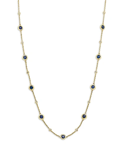 Bloomingdale's Fine Jewelry Blue Sapphire & Diamond Bezel Station Necklace