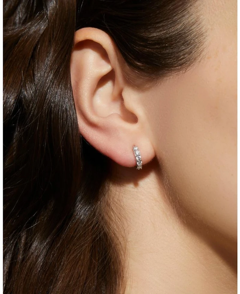 Suzanne Sterling Silver and Cubic Zirconia Huggie Hoop Earrings