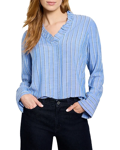 Nic+Zoe Striped Ruffled Around Top