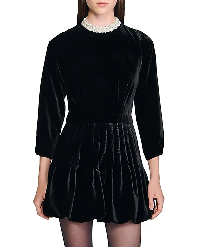 Sandro Beaded Velvet Short Dress