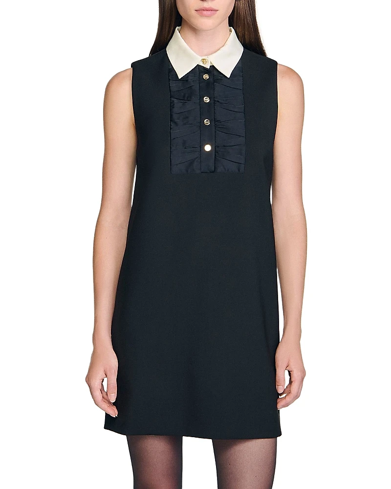 Sandro Short Dress with Contrast Collar
