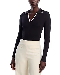 T Tahari Long Sleeve Collar Rib Pullover Sweater