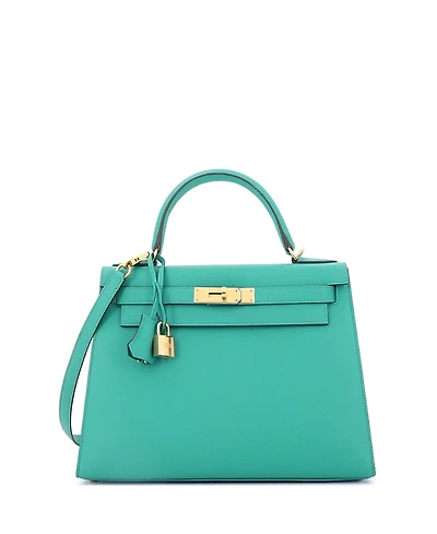 Pre-Owned HERMES Kelly 28 Handbag Green Epsom with Gold Hardware
