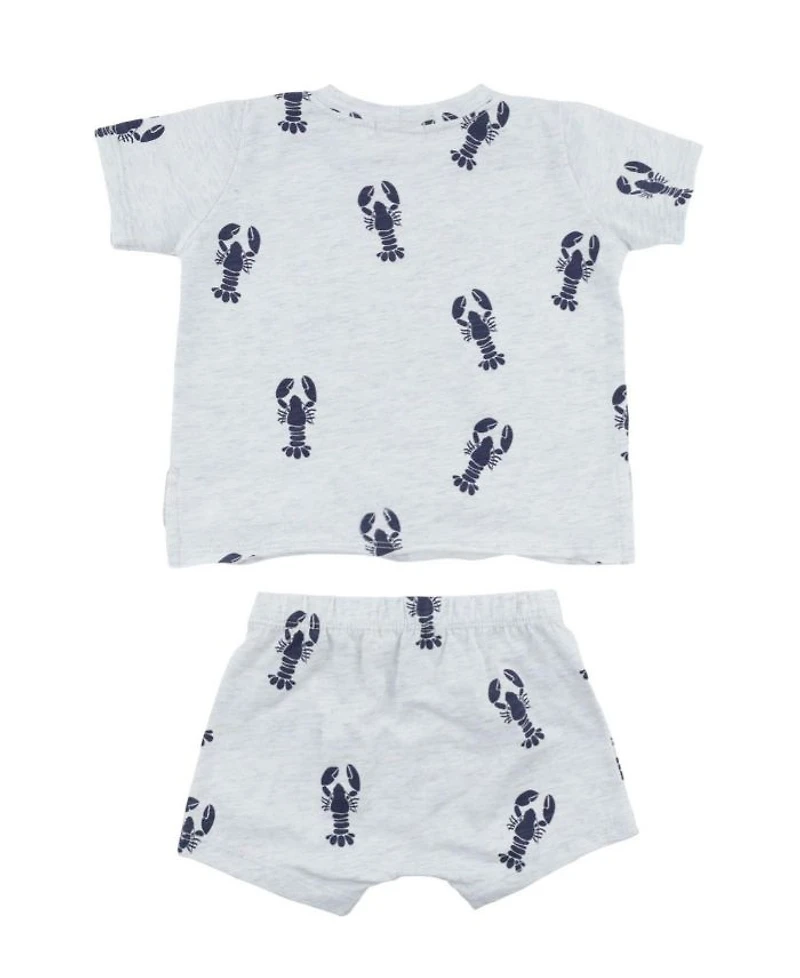 Unisex Lobsters Print Raw Edge Slub Short Set - Baby, Little Kid
