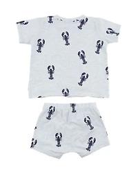 Unisex Lobsters Print Raw Edge Slub Short Set - Baby, Little Kid